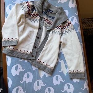 Janie and Jack Cream and Gray Patterned Kids Sweater